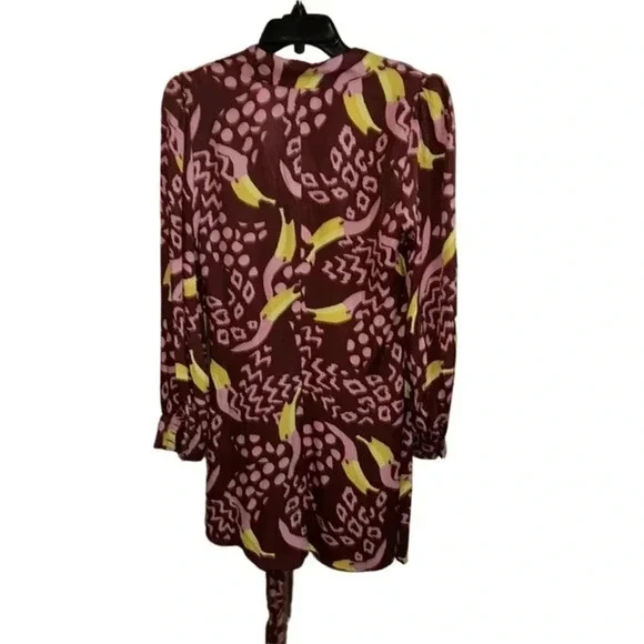 Farm Rio Toucanissimo Long Sleeve Print Wrap Dress Burgundy Size Small